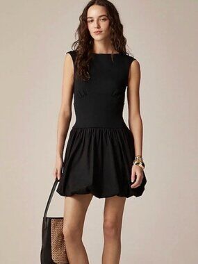 NWT J.Crew Black Mixed Media Bubble Hem Mini Dress Sleeveless Chic